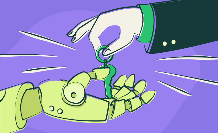 AI agent access control – image of human handing over the keys to a robotic arm